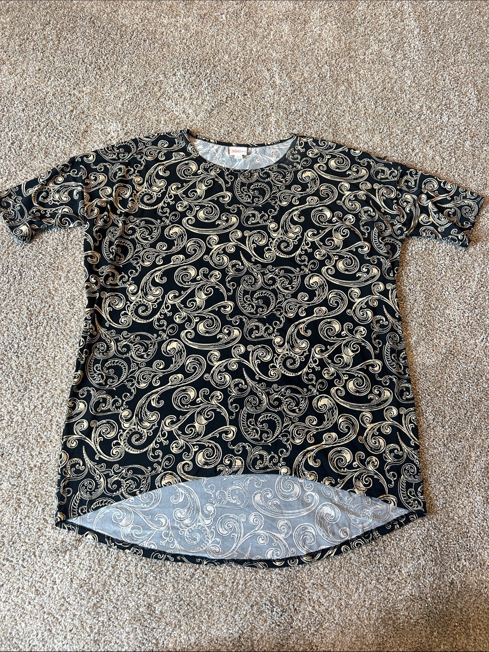 LuLaRoe Black Top with Cream Swirl Print